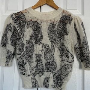 Twin-Set Women's Black and Cream Leopard Print Sweater